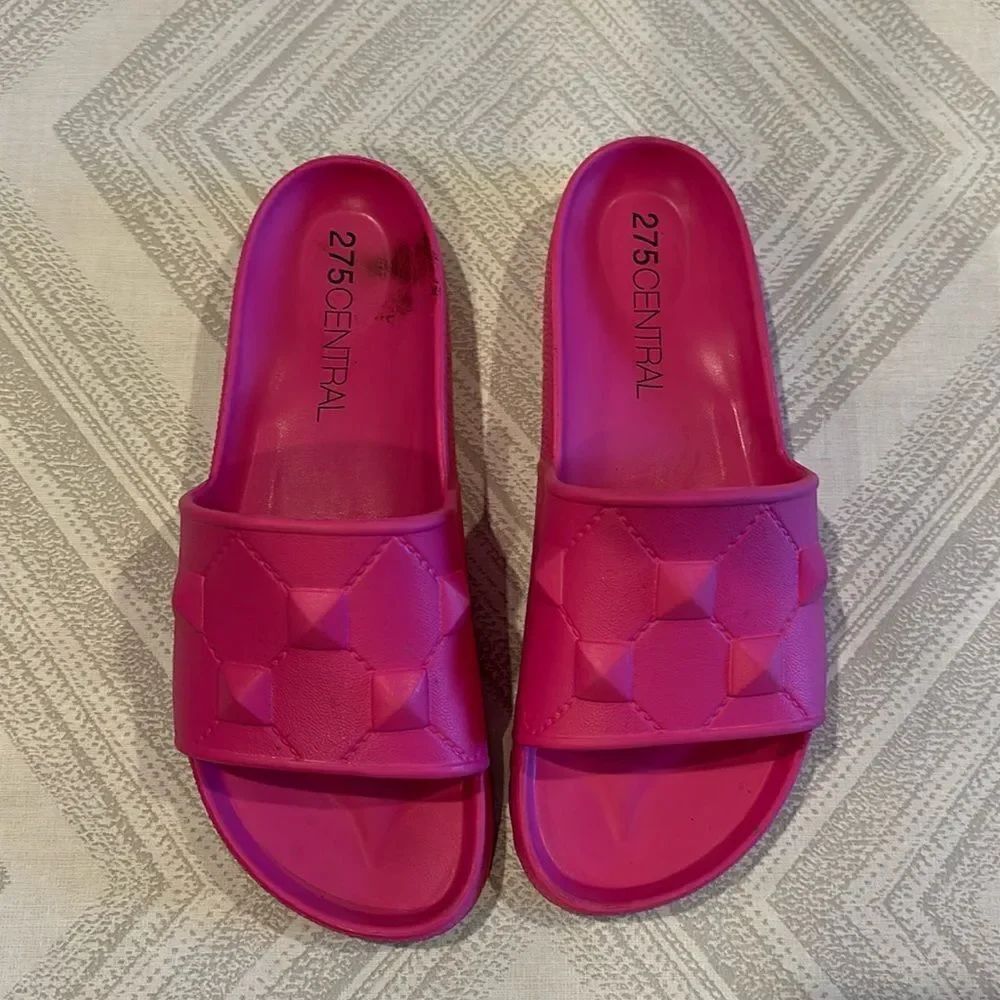 275 Central Women’s Hot Pink Fuchsia Rubber Stud Detail Slides - Size 38